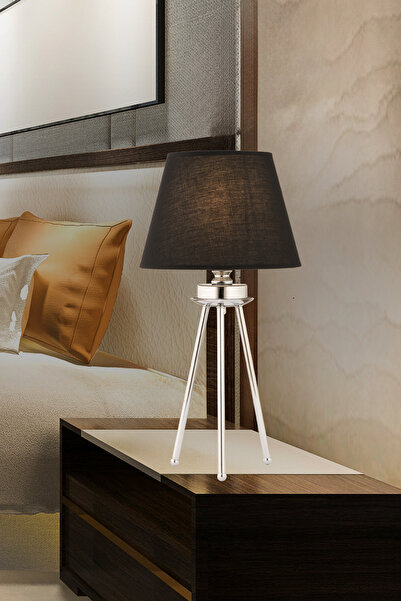 Apliqa Epona Siyah Şapkalı Krom Modern Dekoratif Salon Abajur