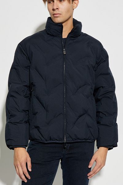 Emporio Armani Men's Regular Fit Stand Collar Print Long Sleeve Navy Coat 6D1Bd6 1Nuez-0920