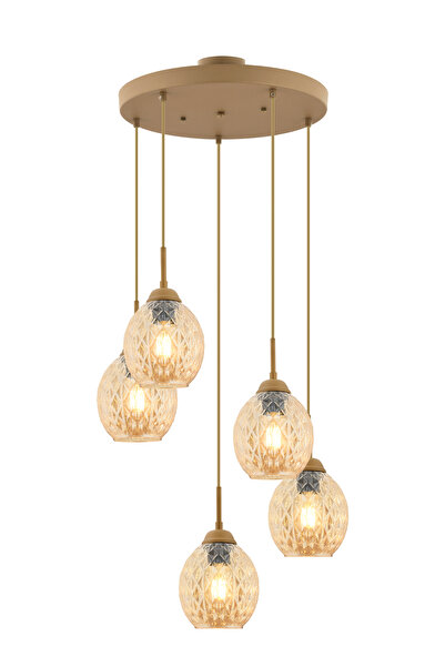 Apliqa Nino 5Li Yuvarlak Eskitme Modern Sarkıt Oturma Odası Salon Sarkıt Avize