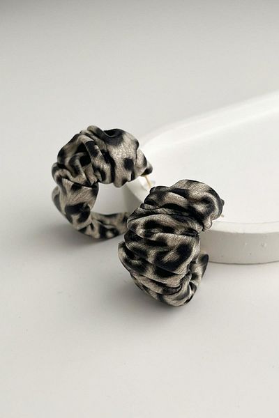 Modex Leopard Drawstring Leather Look Hoop Earrings (3cm)