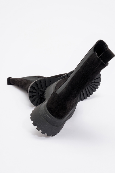 Hammer Jack Kadın Kalın Taban Elastik Yan Bantlı Günlük Bot Gerçek Deri 2317z Siyah