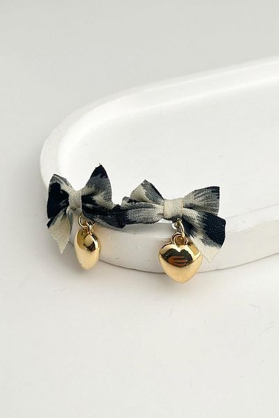 Modex Heart Detailed Leopard Bow Earrings (3cm)