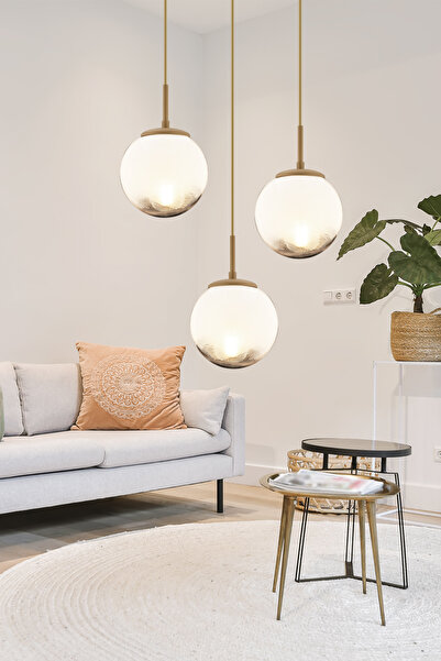 Apliqa Mirsad 3Lü Yuvarlak Eskitme Tekli Retro Modern Sarkıt Avize