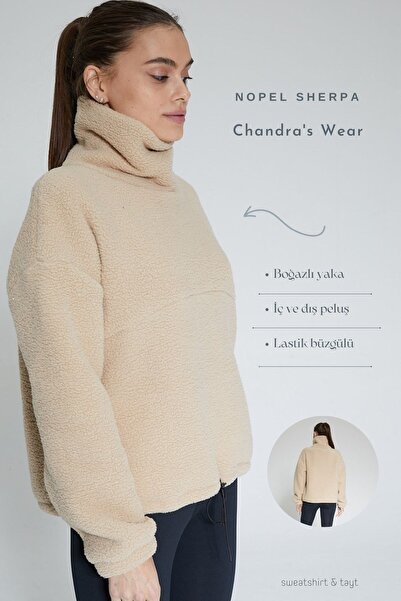 Chandraswear Beige Women's Throat Sherpa Plush Sweatshirt - Rope