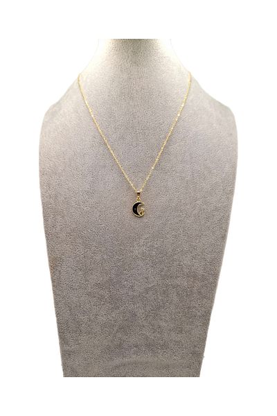 Han Ticarethane Crescent Moon Necklace with Gold Color Cat