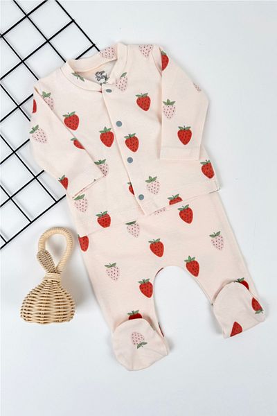 volardia Newborn Strawberry Patterned Cotton 5-Piece Hospital Outlet