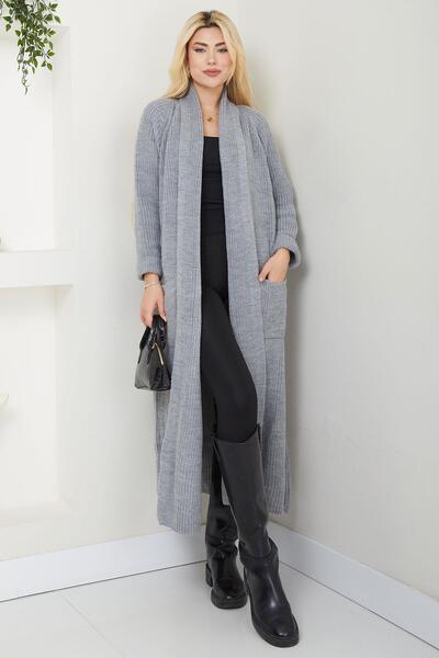 SENSTIL سترة صوفية ذات ياقة شال رمادية اللون - SS2243