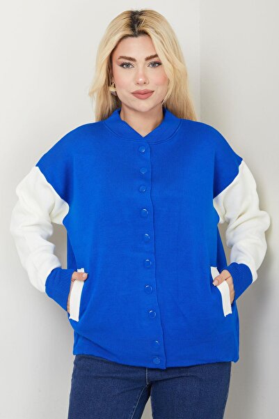 SENSTIL Cardigan din tricot cu guler cu guler colorat Saks - SS2615