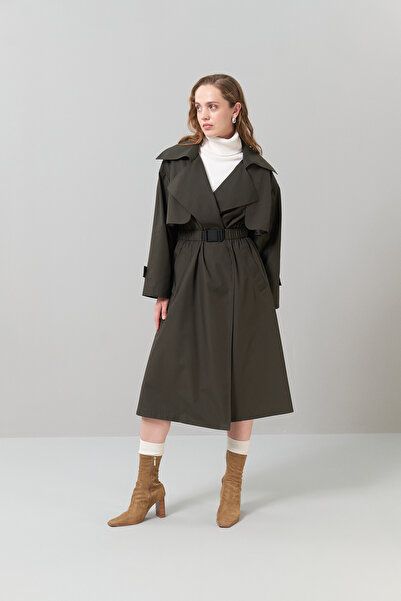 Roman Beli Büzgülü Kruvaze Trençkot Haki K2518001_023