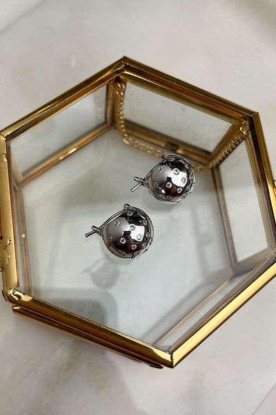 Modex Brass Stone Detailed Ball Earrings