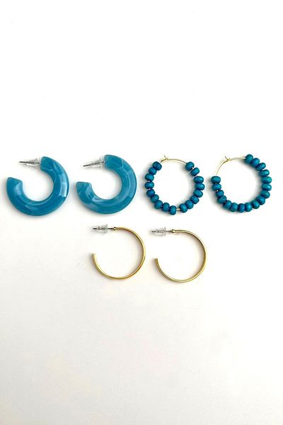 Modex Blue Three Double Color Hoop Earrings Set (Diater 3 cm)