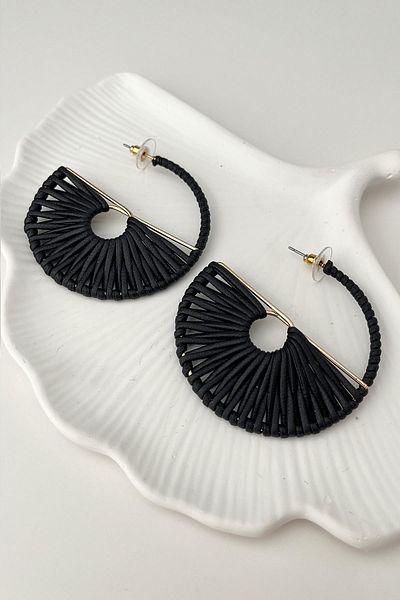 Modex Black Stringed Geometric Hoop Earrings (5cm)