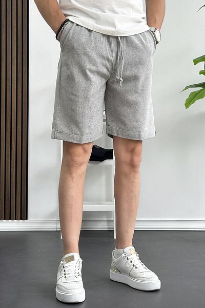 Edwox Gray Linen Raw Shorts - Relaxed Fit Edw149