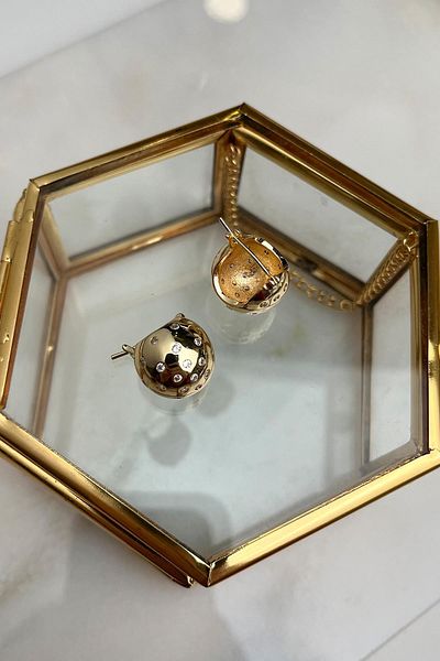 Modex Brass Stone Detailed Ball Earrings