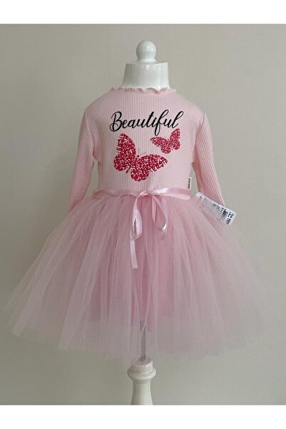 neocotton فستان بناتي مبطن بالقطن بأكمام طويلة وطبعة فراشة من التول