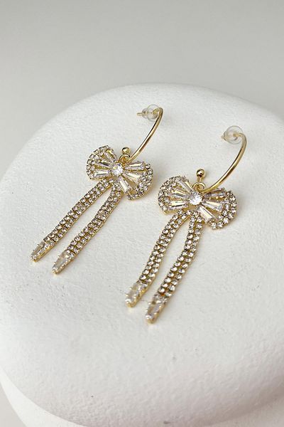 Modex Zircon Stone Bow Dangle Earrings
