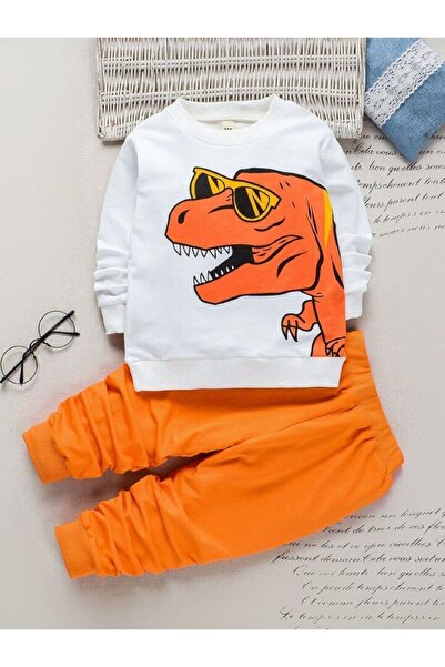 VESTIR BIEN Dinazor Baskılı Turuncu Çocuk Alt-Üst Takım
