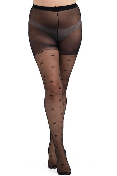 C&City Schwarze Strumpfhosen in Übergröße – 2er-Pack, Schleifenmuster