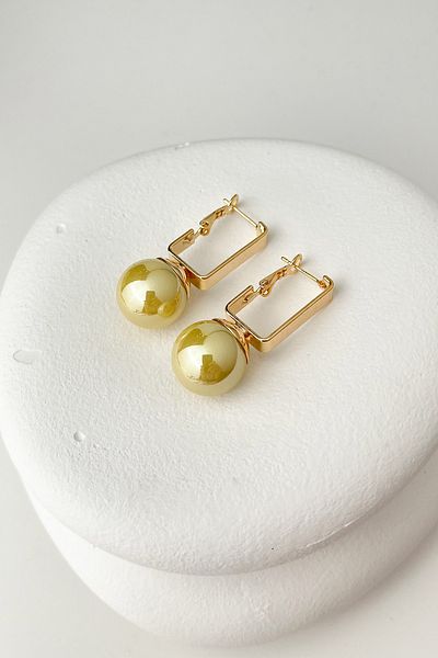 Modex Pistachio Green 4cm Earrings - Rectangular Design and Pearl Dangle