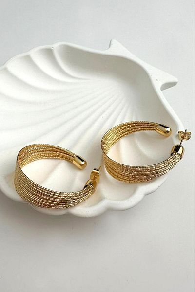 Modex Gold Yellow Solid Brass Hoop Earrings