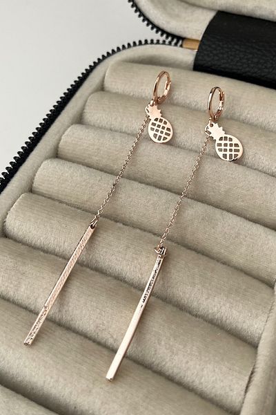 Modex Pineapple Patterned Rose Earrings - Rod Dangle