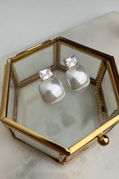 Modex Square Jewelled Pearlescent Earrings