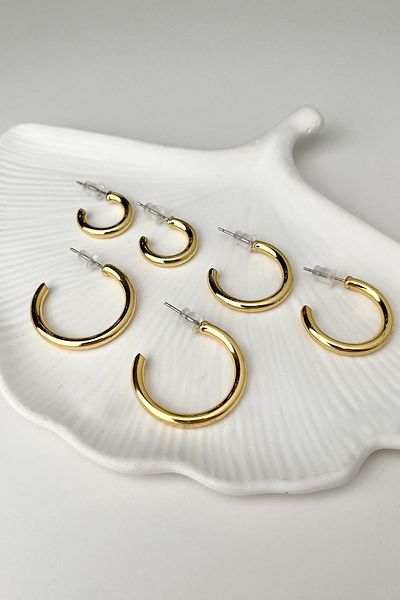 Modex Gold Three Pairs Hoop Earrings