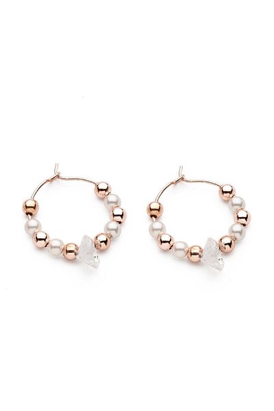 Modex Pearl and Rose Detailed Hoop Earrings
