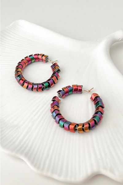 Modex Colorful Bead Hoop Earrings (3.5cm)