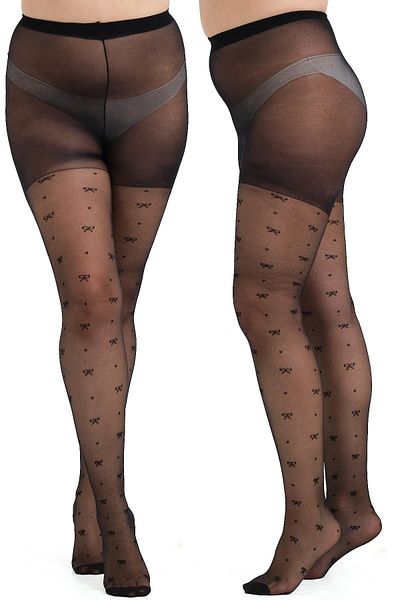 C&City Schwarze Strumpfhosen in Übergröße – 2er-Pack, Schleifenmuster