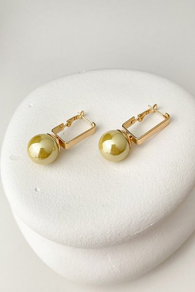 Modex Pistachio Green 4cm Earrings - Rectangular Design and Pearl Dangle