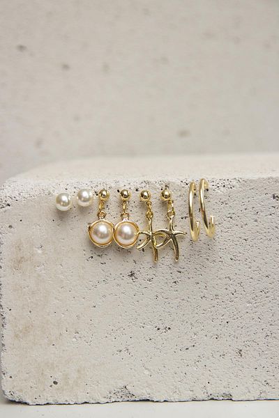 Modex Gold Starfish Figured Set of Four Earrings
