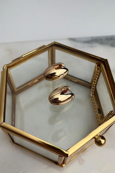 Modex Solid Brass Gold Yellow Oval Earrings (Width 0.5 cm Length 2 cm)