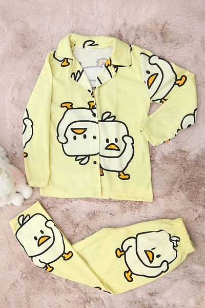 Cream 4-13 Years Old Children's Pajamas Set - White Yellow, Model 408.1287