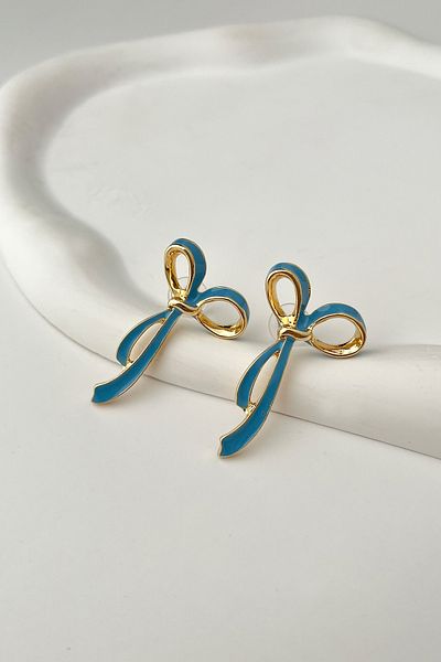 Modex Enamel Metal Bow Earrings (Size:2Cm*4 cm)