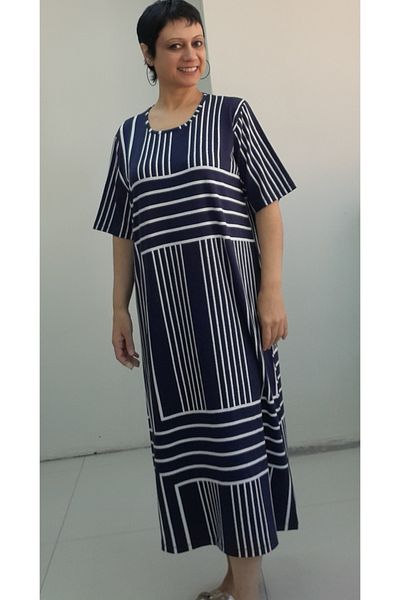 Mertcan Butik Κοντομάνικο φόρεμα βισκόζης με μπλε μοτίβο