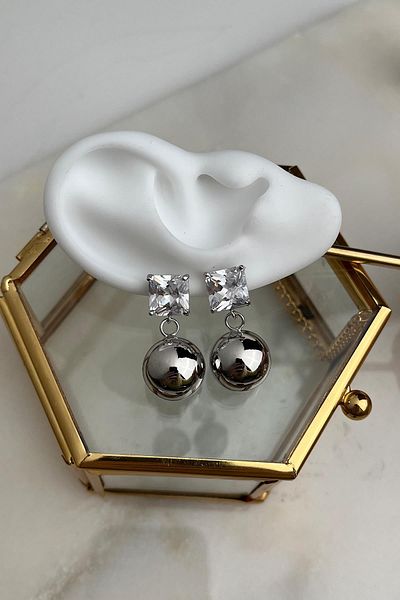 Modex Square Jewelled Dangle Ball Earrings