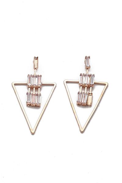 Modex Rose Baguette Stone Triangle Earrings
