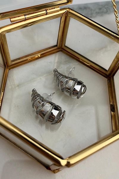 Modex Grid Model Solid Brass Earrings(4cm)
