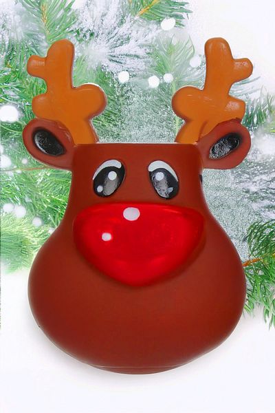 Sole Christmas Deer Design Rubber Dog Ball with Characteristic Sound -23 cm Diameter, Christmas Dog Gifts