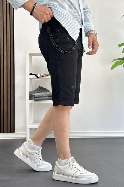 Edwox Μαύρο ανδρικό τζιν σορτς Lycra Slim Fit - Edw166