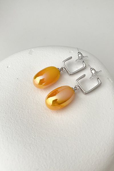 Modex Yellow Oval Earrings - Mother of Pearl Dangle, Size:4cm