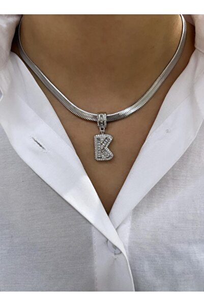 YASİN TOPÇU قلادة فضية على شكل حرف K مقاس 45 سم