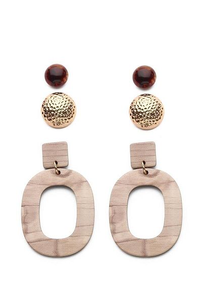 Modex Wooden Look - Piece Detailed Multiple Earring Set
