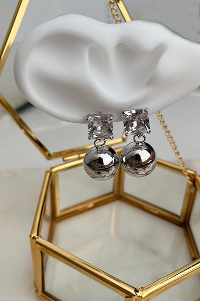 Modex Square Jewelled Dangle Ball Earrings