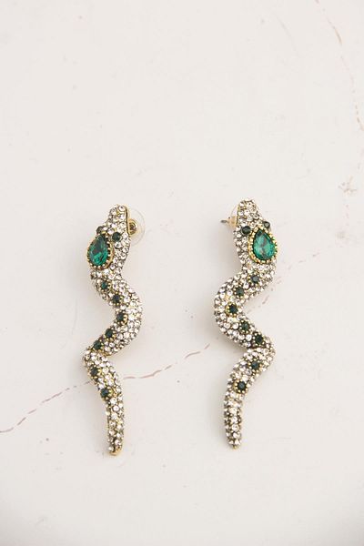 Modex Gold Color Stoned Cobra Snake Earrings (6cm)