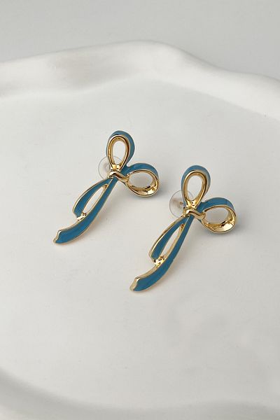 Modex Enamel Metal Bow Earrings (Size:2Cm*4 cm)