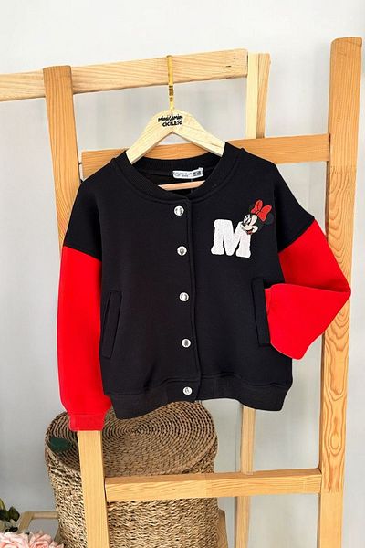 Minigimin Cicileri Черно колежанско яке с детайл Mini's Cicileri за момичета на 6-9 години