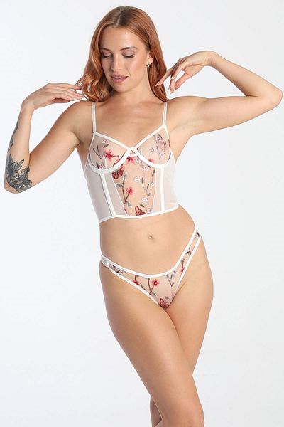 C&City Besticktes Fancy Crop Bustier-Set 6507 Creme