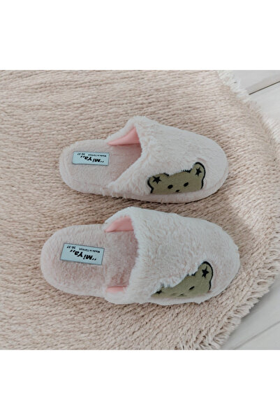 EXİZTİCARET Women's House Slippers - Fluffy Embroidered, Plush Furry Slippers